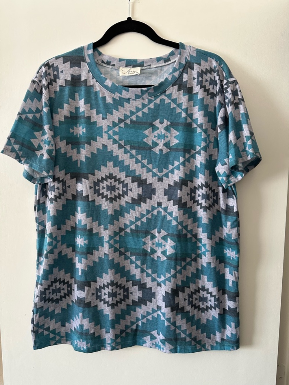 Avery Teal & Gray Geometric Aztec Top